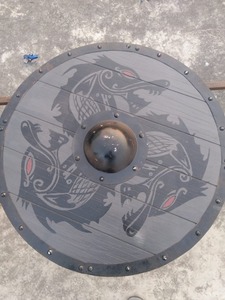 Bouclier médiéval rond en bois Poli Viking Dragon Design Die Cut Technique Offset Printing Craft Viking Knives Shield - Product Image 4