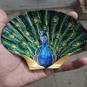 เปลือกหอยพัดลมธรรมชาติวาดด้วยมือตามสั่งลวดลายและการออกแบบที่กำหนดเองเหมาะสำหรับใช้สำหรับตกแต่งบ้านในสีทอง - Product Image 2