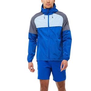 Men's Blue Color Blocking Hooded Track Suit Set Sporty Zippered Jacket Pants Quick Dry Polyester Spring Wear - Product Image 6