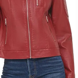 Última moda transpirable Mujer chaqueta de cuero rojo algodón manga Regular sólido liso teñido técnica OEM diseño Logo precio - Product Image 5