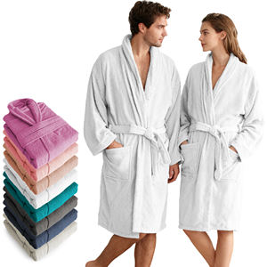 Albornoz Unisex 100% Algodón de Color Liso con Cinturón, Cuello en V, Mangas Anchas, Dos Bolsillos - Toalla de Baño Suave y Absorbente para el Hogar y Tapete de Bañera - Product Image 1