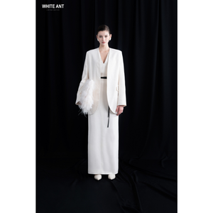 กระโปรงสตรีทรงยาวแบบทางการกระโปรงสตรีมีเข็มขัดกระโปรงยาวผ่าหลังเสื้อผ้าสตรีสีขาวสั่งทำได้ - Product Image 1