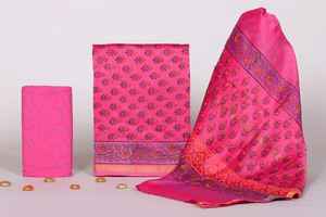 Custom Made Chanderi Silk <b>Block</b> <b>Printed</b> Dress Material for Girls & Ladies Dresses & for Resale. - Product Image 3