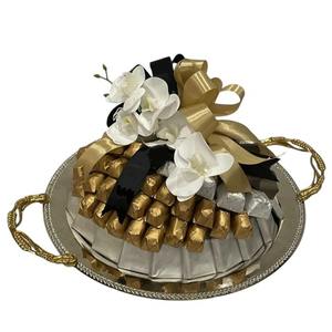 Plateau en métal doré de qualité supérieure avec poignée plateau à chocolat rond Antique plateau de service sucré cadeau au chocolat pour une occasion spéciale - Product Image 5