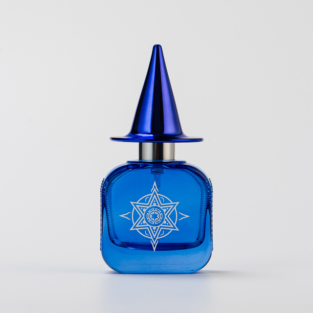 Home Decor Customize Logo Blue Glass Bottle Perfume Bottle with Blue Lid