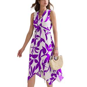 Robe sans manches florale col V profond ourlet irrégulier Robe midi robe moulante - Product Image 1