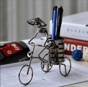 Industrial Iron Metal Round <b>Pen</b> Pencil Holder Nickel Finish Lightweight Contemporary Design for Home Office Desktabletop Decor - Product Image 1