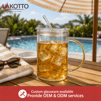 LAKOTTO Tasse moderne en verre borosilicate de 900 ml avec couvercle, paille et motif citron pour service en salle de banquet, verrerie en gros, logo OEM