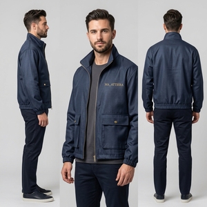 <b>Men</b> Navy Blue <b>Utility</b> Bomber <b>Jacket</b> Full Zip Stand Collar Windbreaker Multi Pocket Casual Outdoor Workwear <b>Jacket</b> - Product Image 4