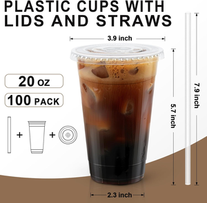 20oz PET/PLA Disposable Cups with Lids & <b>Straws</b> BPA Free Leak Proof Eco-Friendly 50 Count for Cold Drinks <b>Smoothies</b> Slushies - Product Image 3