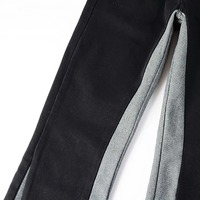 Jean en denim noir pour homme, coupe large, style streetwear, avec franges et ourlet déchiré, patchwork, extensible, évasé, délavé