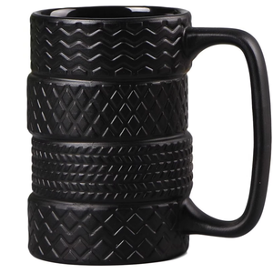 Taza de Cerámica Esmerilada con Forma de Neumático Negro 3D, Taza Grande para Café o Té, Regalos Únicos para Fanáticos de Autos, 14 Oz (400 ml) - Product Image 1