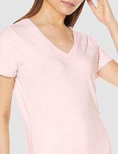 Nouveaux T-shirts à col en V pour femmes Hauts en gros de couleur unie à manches courtes - Product Image 3