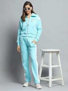 Último personalizado al por mayor azul impreso cuello de las mujeres OEM 2 piezas chándal conjunto de longitud completa de 2 piezas de las mujeres y chándal conjunto - Product Image 5