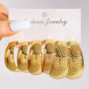 ชุดต่างหูห่วงใหญ่สีทองสไตล์พังก์ใหม่ VKME ดีไซน์เรขาคณิต ทำจากโลหะผสมสังกะสี สำหรับผู้หญิงใส่ไปงานปาร์ตี้ - Product Image 3