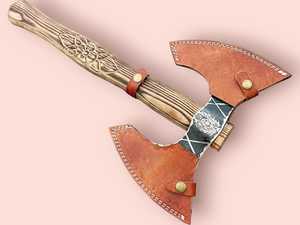 Hacha de vikingos de doble cabeza hecha a mano y personalizada, hacha forjada de acero de alto carbono, hacha de doble punta con Funda de cuero OEM - Product Image 6