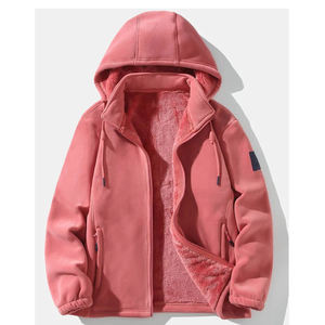 Veste doublée en polaire avec sweat côtelé en corail-Haut unisexe décontracté à col montant à l'américaine - Product Image 3