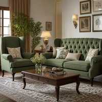 Grünes Wingback Stoff-Sofa-Set Gepolsterter Sessel und Zweisitzer Gepolsterte Wohnzimmer-Sitzgarnitur