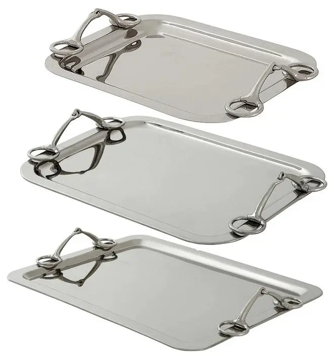 Stainless Steel Metal Coffee and Tea serving Tray Restaurant Supplies Silver Rectangle Shape Salad an Snacks Serving Tray