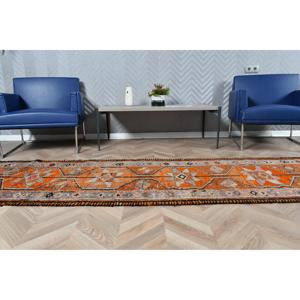2.5x11.2 ft Vintage <b>Rug</b>, Turkish <b>Runner</b> <b>Rug</b>, Orange Brown Camouflage Wool <b>Rug</b> - Product Image 4