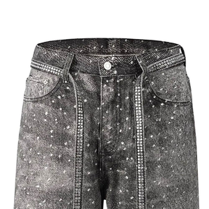 Shorts en jean délavé unisexe de haute qualité avec strass sur toute la surface, shorts en jean personnalisés avec strass pour hommes, shorts en jean diamantés pour l'été - Product Image 3