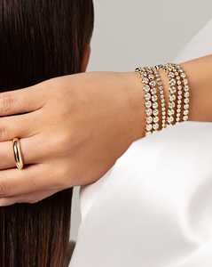 Conjunto de Bezal de oro sólido de 10K a la moda, pulsera de tenis con diamantes de moissanita redonda, pulsera llamativa de eternidad completa, regalo de boda para esposa - Product Image 1