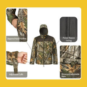 Vêtements de chasse silencieux pour hommes, veste de randonnée en softshell, camouflage, imperméable, polaire, à capuche - Product Image 5