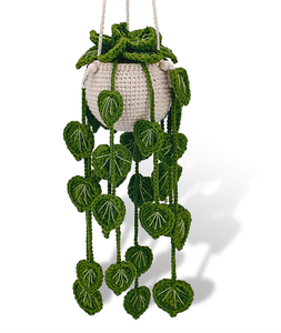 Crochet Novelty Car Pendant Rearview Mirror Decorative Houseplant Faux False Blossom Crochet Hanging Potted Pennon Bonsai Pothos