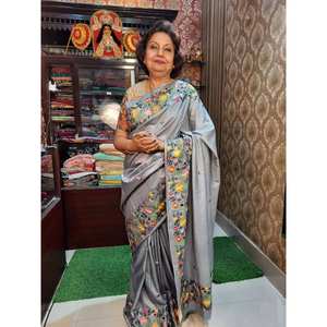 Femme 100% Handloom Pure Tussar Munga Soie Saree Tissé à la main Brodé Durable Premium Artisanal Tissu d'Inde - Product Image 6