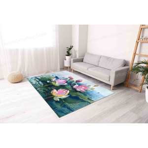 Alfombra de Lana con Diseño de Flores Abstractas, Ecológica, Lavable a Mano, con Pelo Mediano y Base de Látex - Product Image 3