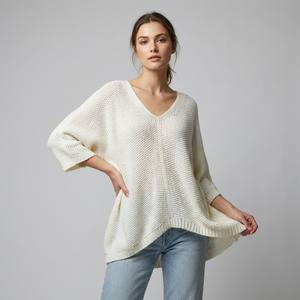Suéter Bohemio de Invierno para Mujer, Tejido Holgado, Cuello en V, Mangas Largas, 15% Alpaca, Transpirable, Tejido a Máquina - Product Image 1