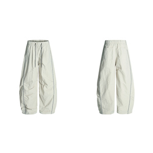 Pantalon large pour femme, taille mi-haute, coupe ample, écologique, coupe-vent, devant plat, streetwear d'hiver, décontracté - Product Image 4