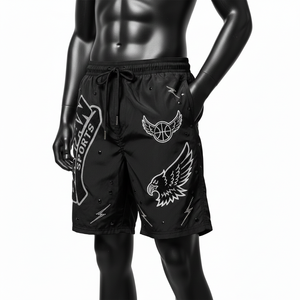 กางเกงว่ายน้ำชายผ้าไมโครไฟเบอร์โพลีเอสเตอร์ 140 GSM สีดำเข้ม พร้อมโลโก้แบบรีดร้อน ประดับคริสตัล ดีไซน์สั่งทำพิเศษ - Product Image 4