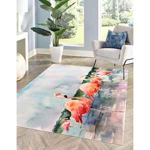 Alfombra con Pintura de Flamencos en Acuarela, Alfombra de Flamencos, Alfombra Abstracta de Flamencos, Alfombra de Animales, Alfombra de Terciopelo de Lujo - Product Image 1