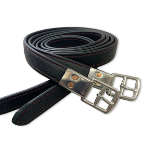 Estribo de caballo ecuestre cuero genuino con costura roja de PVC negro accesorio de acero inoxidable OEM aceptado para uso de equitación - Product Image 1