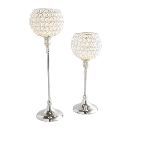 Boule de cristal de luxe T lumière bougeoir pilier sur support en métal aluminium argent finition éclairage décoration bougeoir - Product Image 1