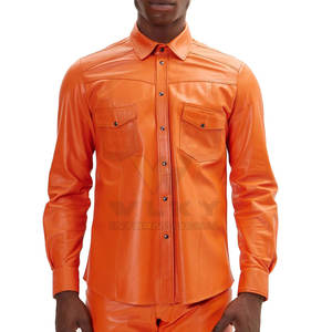 Chemises en cuir de couleur unie de haute qualité pour hommes Design personnalisé Streetwear avec motif d'impression durable quantité minimale de commande bas - Product Image 5