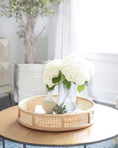 Handmade Decorative Rattan Jute <b>Serving</b> <b>Tray</b> With Bone Inlay Finishing Set of 3 <b>Rounded</b> Shape Food Server <b>Tray</b> - Product Image 5