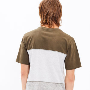 เสื้อยืดทรงหลวมลำลองสีบล็อกแขนสั้นสำหรับผู้ชายเสื้อยืดสีตัดกัน - Product Image 4