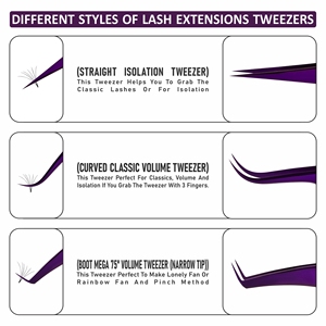 Pince à épiler 3 pièces étui magnétique en couleur violette marque privée ensemble de pinces à cils en acier inoxydable de qualité supérieure - Product Image 6