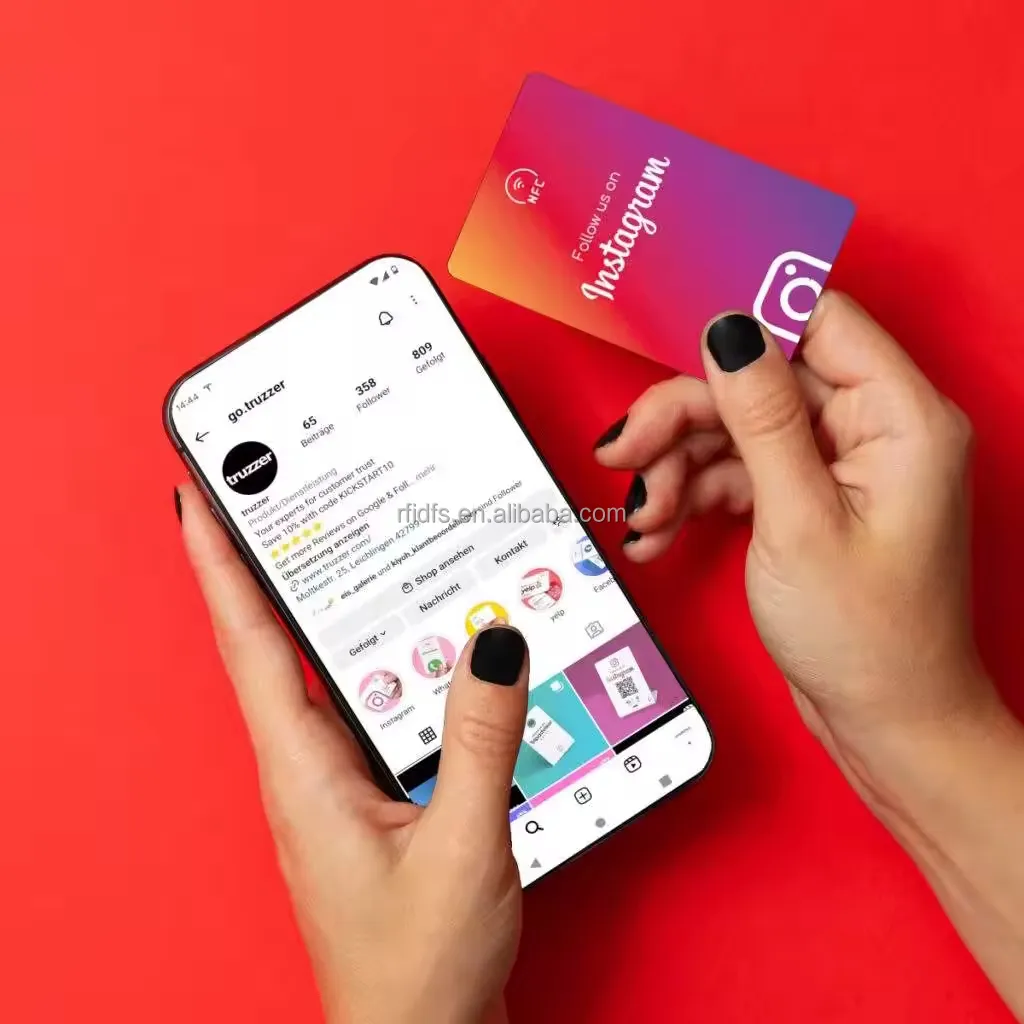 Google 검토 카드가 IG 페이지에 즉시 연결 Instagram 핸들 NFC 카드