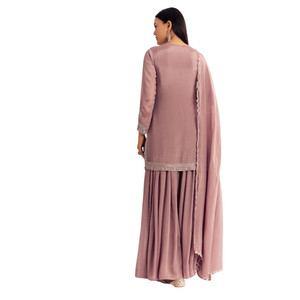 Mauve Pink Chinon Kurta Palazzo Set con bordado Moti para fiestas étnicas al por mayor bodas recepciones festivas a granel personalizado - Product Image 4
