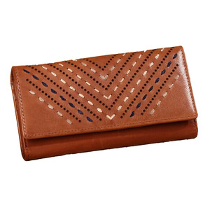 Portefeuille à glissière en cuir marron avec doublure en coton avec motif de fil Design étui de poche court porte-carte porte-monnaie pour hommes femmes - Product Image 4