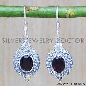 Oval Cut Garnet Gemstone <b>Earrings</b> 925 Sterling Silver Handmade Jewelry Casual Wear Design Bulk Wholesale <b>Fine</b> Silver <b>Earring</b> - Product Image 2