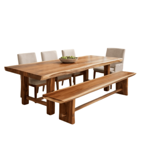 Custom Solid Teak Wood Dining <b>Table</b> Set with <b>Bench</b> <b>and</b> Upholstered <b>Chairs</b> Modern Dining Room Furniture - Product Image 2