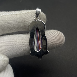 Collier pendentif en argent Sterling 925 de créateur népalais pendentif en argent bohème Design fantaisie pendentif Fordite fabriqué à la main - Product Image 3