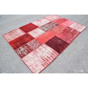 5.6x8 ft Turkish Rug, Vintage Large Rug, <b>Red</b> Camouflage <b>Wool</b> Rug - Product Image 3