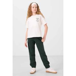 TOMMYLIFE Ensemble de survêtement imprimé à col rond pour filles, coupe standard, avec poignets élastiques - Ecru Fiesta Tenue de sport pour enfants - Product Image 3