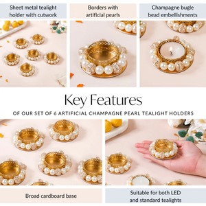 Juego de 6 Portavelas Decorativos de Perlas para Velas de Té, Hechos a Mano, Ecológicos, de Metal, Decoración para el Hogar, Regalos de Navidad y Bodas - Product Image 3