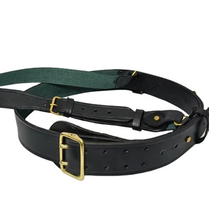 Ceinture Sam Browne en cuir noir faite à la main avec boucle dorée, style britannique, ceinture uniforme à sangle croisée - Product Image 1